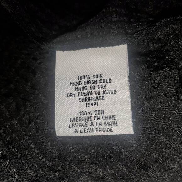 Eileen Fisher Size L Black Semi-Sheer One Button Textured 100% Silk Cardigan - Picture 6 of 8